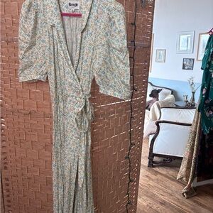 Rouje Louisa Cream Floral Wrap Dress with Blue and Mint Accents